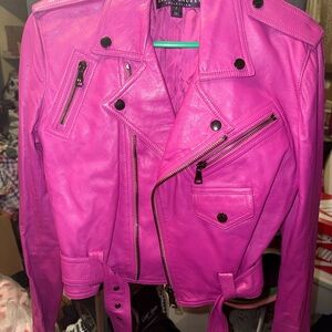 Lauren Ralph Lauren Hot Pink Leather Biker Jacket
